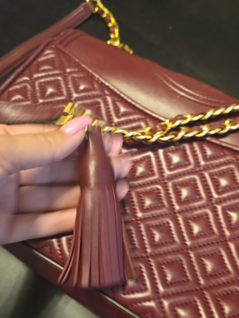 Tory Burch Quilted Leather Shoulder Bag in Deep Burgundy - Picture 8 of 15